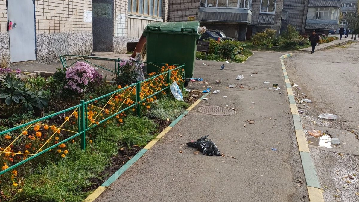 В Великих Луках женщина устроила «бомбардировку» тротуара вещами