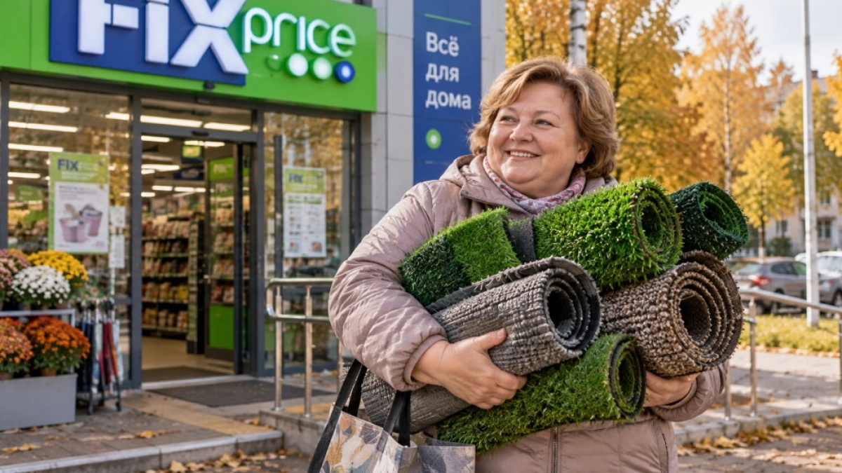 Скупаю в Fix Price «коврики-травки» за 299 руб. — беру разом по 5 штук: ни один под ноги не постелила — два домой, три на дачу