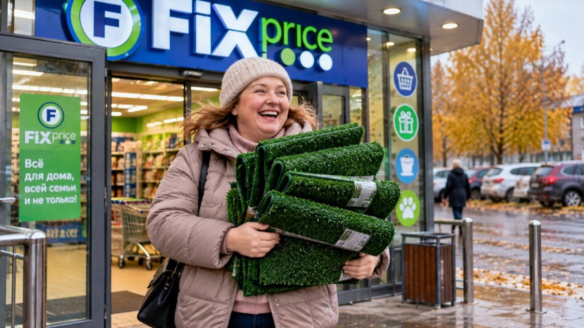 Скупаю в Fix Price «коврики-травки» за 299 руб. — беру разом по 5 штук: ни один под ноги не постелила — два домой, три на дачу
